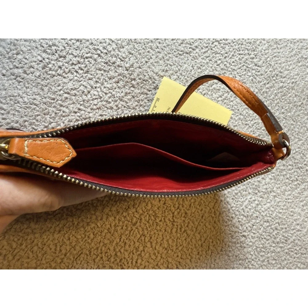 Dooney & Bourke Women's Wristlet Orange Pebbled Leather Large Slim Purse